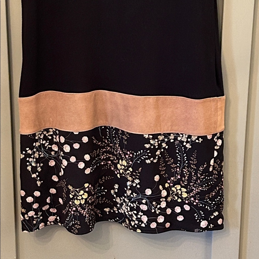 Bailey 44 Black Dress Stretch Jersey Lamb Leather Accent Floral Size Large - Picture 6 of 10